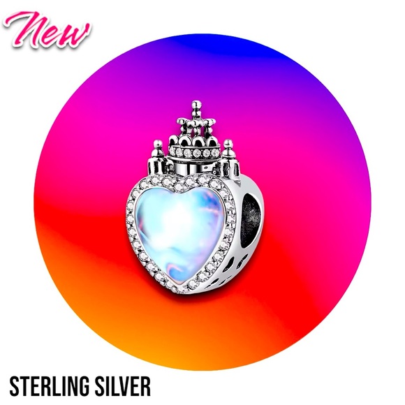 Exclusively Fancy Jewelry - .925 Sterling Silver Sparkling Zircon Water Color Love Heart Castle Pendant Char